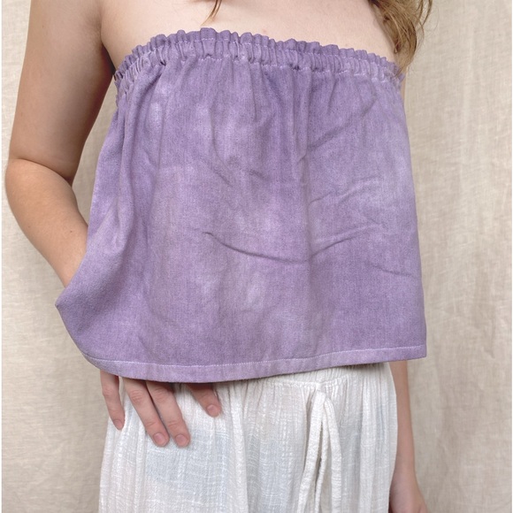 Raw silk noil crop top - handmade- lavender- botanical dye